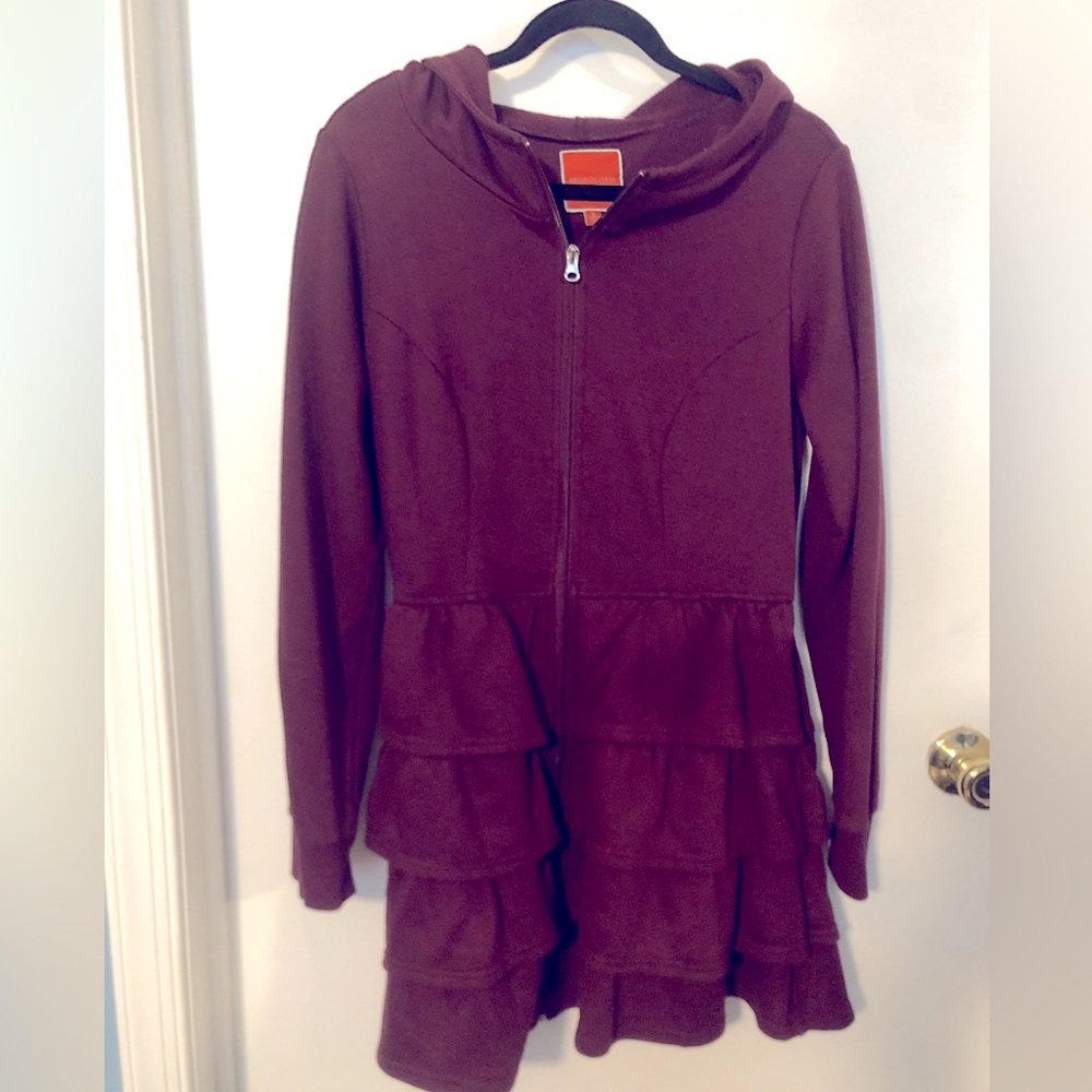 ModCloth maroon ruffled hoodie